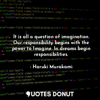 It is all a question of imagination. Our responsibility begins with the power to Imagine. In dreams begin responsibilities.