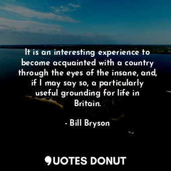 It is an interesting experience to become acquainted with a country through the eyes of the insane, and, if I may say so, a particularly useful grounding for life in Britain.