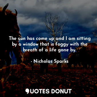  The sun has come up and I am sitting by a window that is foggy with the breath o... - Nicholas Sparks - Quotes Donut