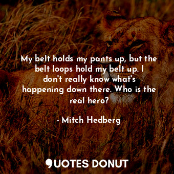  My belt holds my pants up, but the belt loops hold my belt up. I don&#39;t reall... - Mitch Hedberg - Quotes Donut