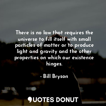 There is no law that requires the universe to fill itself with small particles o... - Bill Bryson - Quotes Donut