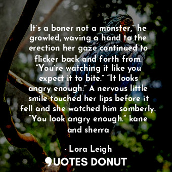  It’s a boner not a monster,” he growled, waving a hand to the erection her gaze ... - Lora Leigh - Quotes Donut