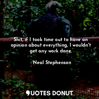  Shit, if I took time out to have an opinion about everything, I wouldn't get any... - Neal Stephenson - Quotes Donut