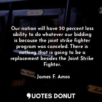 Our nation will have 50 percent less ability to do whatever our bidding is because the joint strike fighter program was canceled. There is nothing that is going to be a replacement besides the Joint Strike Fighter.