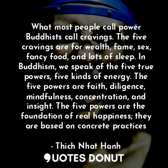  What most people call power Buddhists call cravings. The five cravings are for w... - Thich Nhat Hanh - Quotes Donut