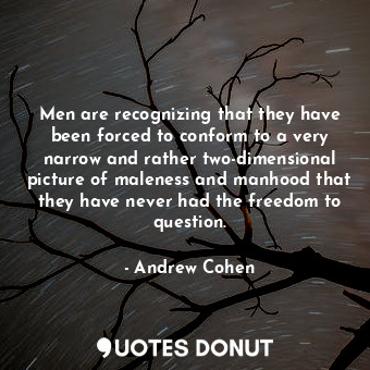Men are recognizing that they have been forced to conform to a very narrow and rather two-dimensional picture of maleness and manhood that they have never had the freedom to question.