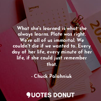 What she's learned is what she always learns. Plate was right. We're all of us immortal. We couldn't die if we wanted to. Every day of her life, every minute of her life, if she could just remember that.