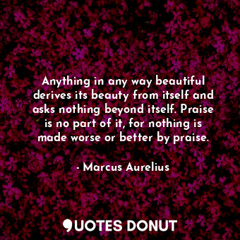 Anything in any way beautiful derives its beauty from itself and asks nothing beyond itself. Praise is no part of it, for nothing is made worse or better by praise.