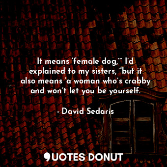  It means ‘female dog,’” I’d explained to my sisters, “but it also means ‘a woman... - David Sedaris - Quotes Donut