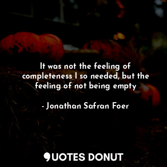  It was not the feeling of completeness I so needed, but the feeling of not being... - Jonathan Safran Foer - Quotes Donut