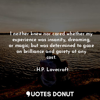 I neither knew nor cared whether my experience was insanity, dreaming, or magic; but was determined to gaze on brilliance and gaiety at any cost.