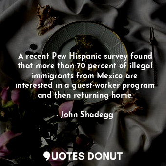  A recent Pew Hispanic survey found that more than 70 percent of illegal immigran... - John Shadegg - Quotes Donut