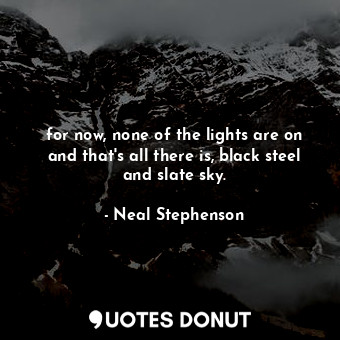  for now, none of the lights are on and that's all there is, black steel and slat... - Neal Stephenson - Quotes Donut