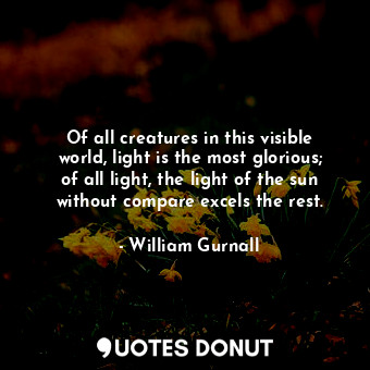 Of all creatures in this visible world, light is the most glorious; of all light, the light of the sun without compare excels the rest.