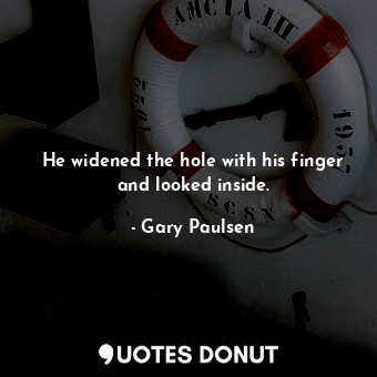  He widened the hole with his finger and looked inside.... - Gary Paulsen - Quotes Donut