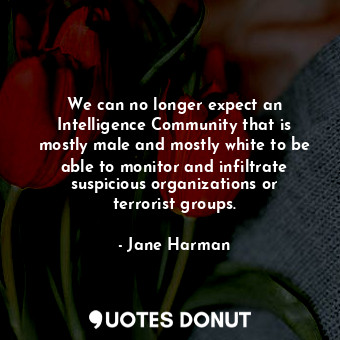 We can no longer expect an Intelligence Community that is mostly male and mostly white to be able to monitor and infiltrate suspicious organizations or terrorist groups.
