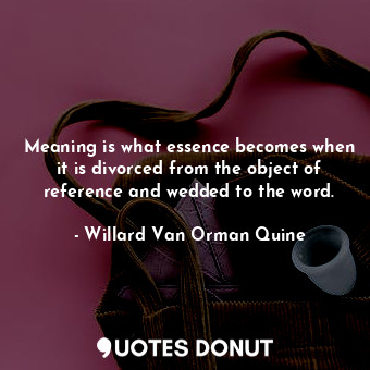  Meaning is what essence becomes when it is divorced from the object of reference... - Willard Van Orman Quine - Quotes Donut