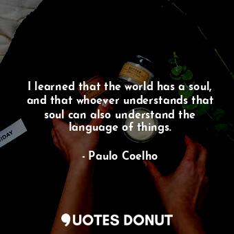 I learned that the world has a soul, and that whoever understands that soul can also understand the language of things.