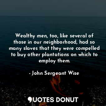  Wealthy men, too, like several of those in our neighborhood, had so many slaves ... - John Sergeant Wise - Quotes Donut