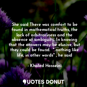  She said There was comfort to be found in mathematical truths, the lack of arbit... - Khaled Hosseini - Quotes Donut