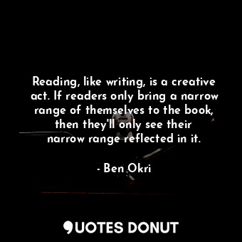  Reading, like writing, is a creative act. If readers only bring a narrow range o... - Ben Okri - Quotes Donut