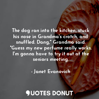  The dog ran into the kitchen, stuck his nose in Grandma's crotch, and snuffled. ... - Janet Evanovich - Quotes Donut