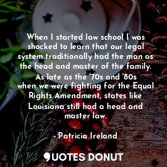 When I started law school I was shocked to learn that our legal system tradition... - Patricia Ireland - Quotes Donut