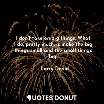  I don&#39;t take on big things. What I do, pretty much, is make the big things s... - Larry David - Quotes Donut