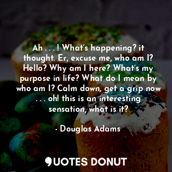  Ah . . . ! What’s happening? it thought. Er, excuse me, who am I? Hello? Why am ... - Douglas Adams - Quotes Donut