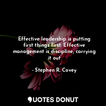 Effective leadership is putting first things first. Effective management is discipline, carrying it out