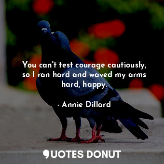  You can't test courage cautiously, so I ran hard and waved my arms hard, happy.... - Annie Dillard - Quotes Donut