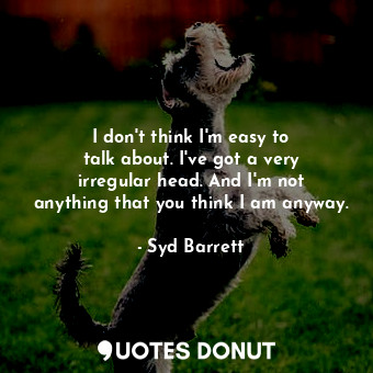 I don&#39;t think I&#39;m easy to talk about. I&#39;ve got a very irregular head. And I&#39;m not anything that you think I am anyway.