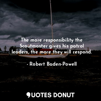 The more responsibility the Scoutmaster gives his patrol leaders, the more they will respond.