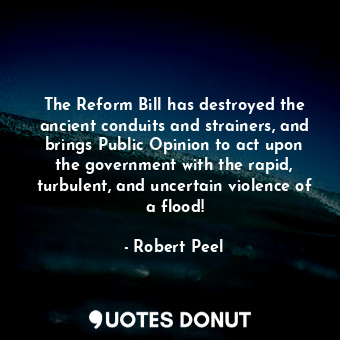  The Reform Bill has destroyed the ancient conduits and strainers, and brings Pub... - Robert Peel - Quotes Donut