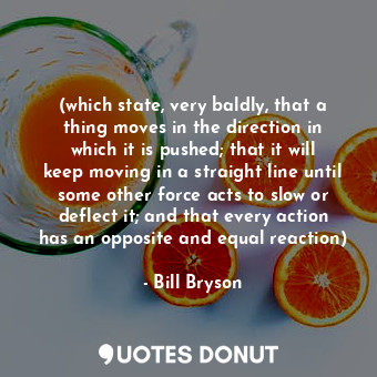 (which state, very baldly, that a thing moves in the direction in which it is pushed; that it will keep moving in a straight line until some other force acts to slow or deflect it; and that every action has an opposite and equal reaction)