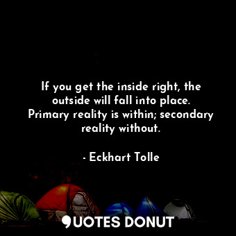  If you get the inside right, the outside will fall into place. Primary reality i... - Eckhart Tolle - Quotes Donut