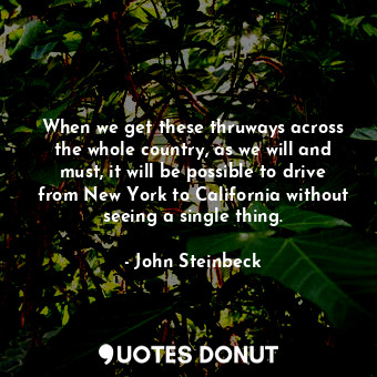 When we get these thruways across the whole country, as we will and must, it will be possible to drive from New York to California without seeing a single thing.