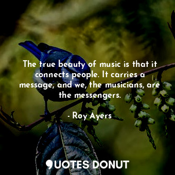 The true beauty of music is that it connects people. It carries a message, and we, the musicians, are the messengers.