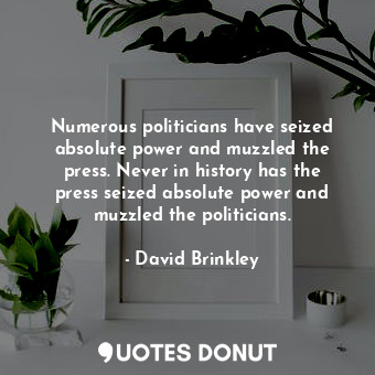  Numerous politicians have seized absolute power and muzzled the press. Never in ... - David Brinkley - Quotes Donut