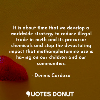 It is about time that we develop a worldwide strategy to reduce illegal trade in meth and its precursor chemicals and stop the devastating impact that methamphetamine use is having on our children and our communities.