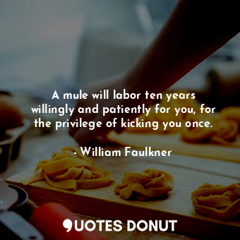  A mule will labor ten years willingly and patiently for you, for the privilege o... - William Faulkner - Quotes Donut