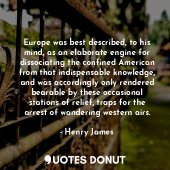 Europe was best described, to his mind, as an elaborate engine for dissociating the confined American from that indispensable knowledge, and was accordingly only rendered bearable by these occasional stations of relief, traps for the arrest of wandering western airs.