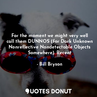  For the moment we might very well call them DUNNOS (for Dark Unknown Nonreflecti... - Bill Bryson - Quotes Donut