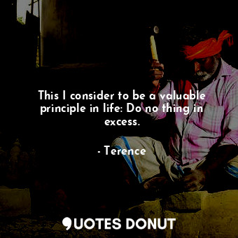  This I consider to be a valuable principle in life: Do no thing in excess.... - Terence - Quotes Donut