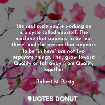 The real cycle you’re working on is a cycle called yourself. The machine that appears to be “out there” and the person that appears to be “in here” are not two separate things. They grow toward Quality or fall away from Quality together.