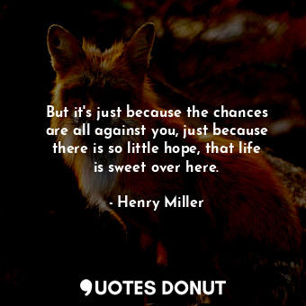 But it's just because the chances are all against you, just because there is so little hope, that life is sweet over here.