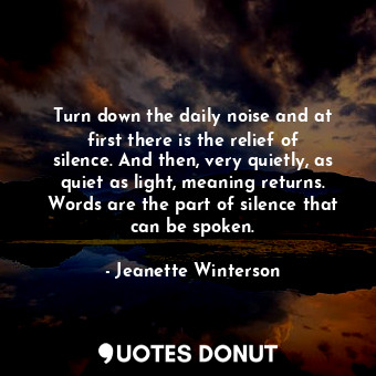  Turn down the daily noise and at first there is the relief of silence. And then,... - Jeanette Winterson - Quotes Donut