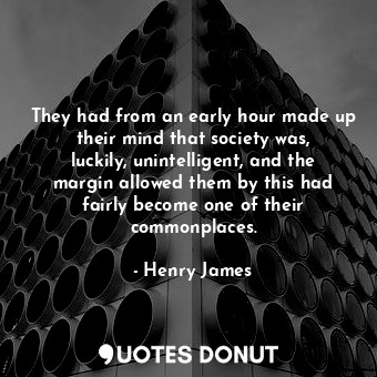 They had from an early hour made up their mind that society was, luckily, unintelligent, and the margin allowed them by this had fairly become one of their commonplaces.