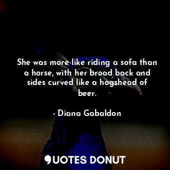  She was more like riding a sofa than a horse, with her broad back and sides curv... - Diana Gabaldon - Quotes Donut