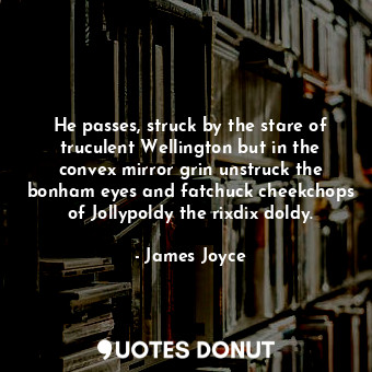  He passes, struck by the stare of truculent Wellington but in the convex mirror ... - James Joyce - Quotes Donut